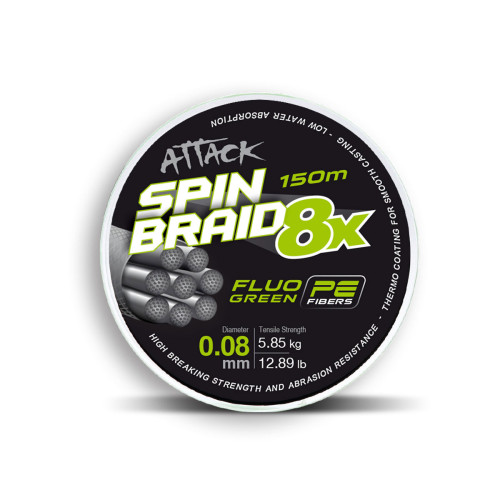 FIR ATTACK SPINBRAID X8 150M 0.08MM FLUO GREEN 